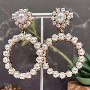 "Tango" NEW Pearl Gold Dangle Drop Circle Hoop Statement Bridal Fashion Earrings